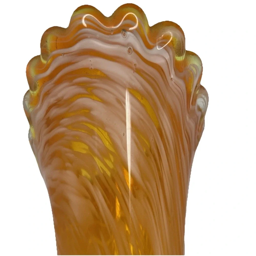Vintage Swung Vase Orange Swirl Twisted Glass Vase Mid Century Modern MCM Style